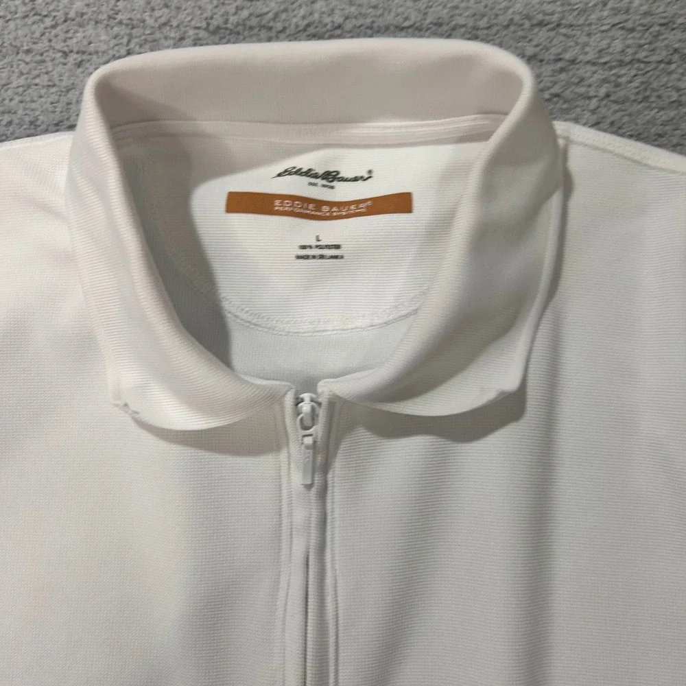 Eddie Bauer Polo Quarter Zip Large White‎ Techwear Gorpcore Cyber Retro
